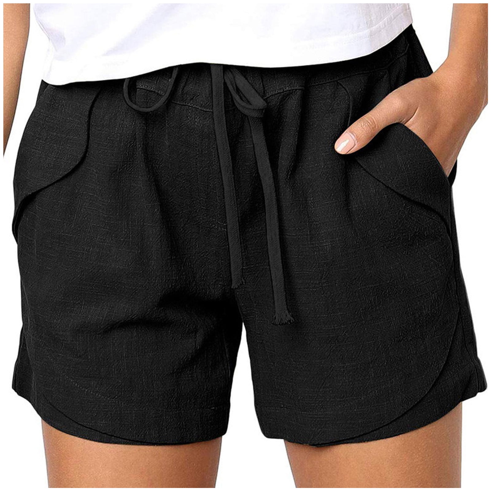 Women's Shorts Solid Wideband Waist Shorts RUPON Shorts for Women (Color :  Black, Size : X-Small) : : Clothing, Shoes & Accessories