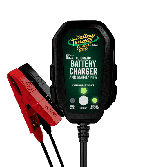 Battery Tender Junior 12V ,  800mA Battery Charger and Maintainer for Lead Acid and Lithium Batteries - Switchable Battery Charger for Powersports - 022-0199-DL-WH