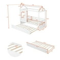 thumbnail image 3 of Hommoo Twin Size House Bed, Wood Platform Bed with Roof Window and Trundle, White, 3 of 7