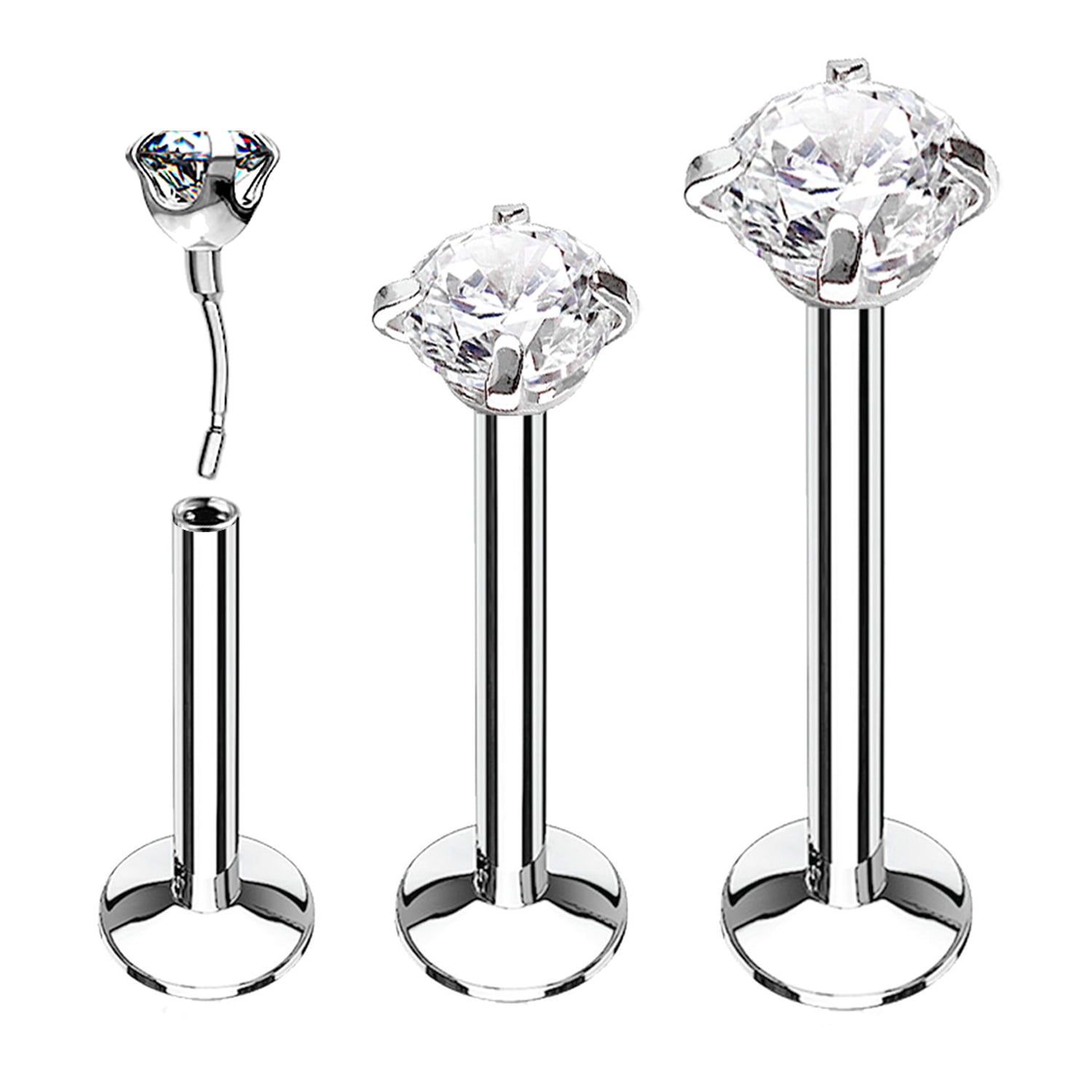 BodyJ4You Labret Stud Tragus Earring 16G 18G 20G CZ Crystal Push in Surgical Steel Helix Monroe Jewelry 