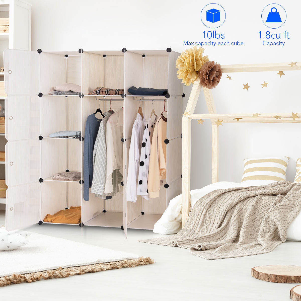 Costway DIY 12 Cube Portable Closet Wardrobe Storage ...