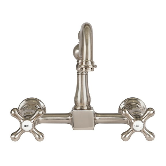 Wall Mounted Bridge Utility Faucet - Metal Cross Handles - 7 Inch Spout Reach