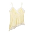 thumbnail image 4 of Stichou Womens Lace Trim Satin Tank Top V Neck Silk 2026 Trendy Camisole Tops Asymmetrical Backless Spaghetti Strap Cami Tops Yellow L, 4 of 7