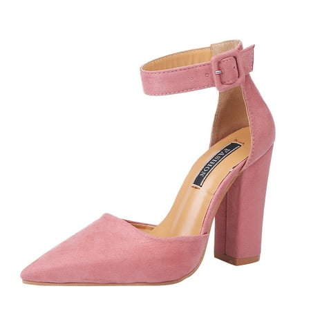 

GNEIKDEING Toe High Block Buckle Sandals Solid Pointed Heels Color Women s Heel Women s Sandals Gift on Clearance