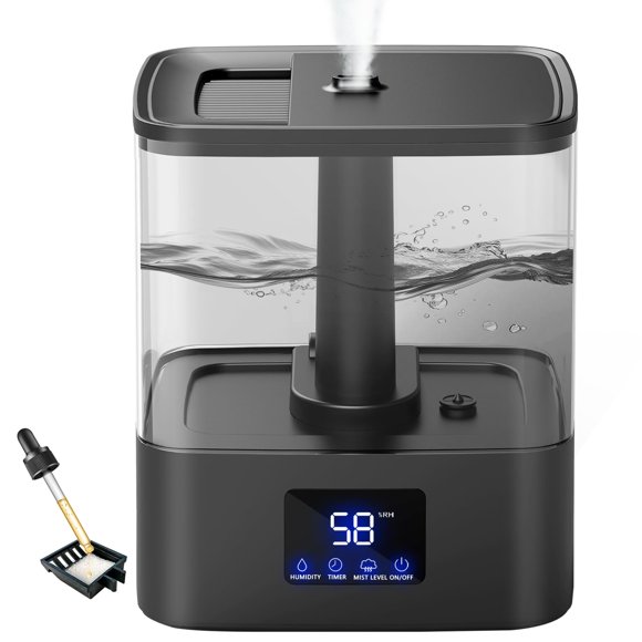 KZF Top Fill Humidifiers for Bedroom & 60H Runtime - Cool Mist Humidifier, 3 Mist Levels, 8H Timer, Essential Oil Tray, Humidity Display, Quiet for B