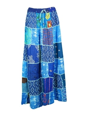 Mogul Women's Vintage Patchwork Long Skirt Rayon Indian Dori Maxi Skirts