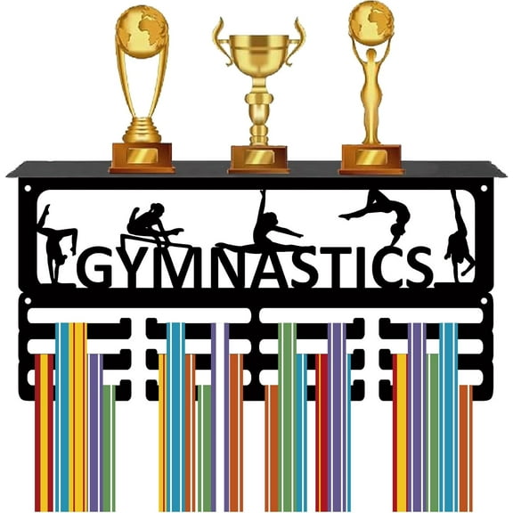 Gymnastics Medal Holder with Shelf Medal Hanger Display Trophy Shelf Stand Sports Metal Hanging Wall Mount Frame Hold 70  Medals for Football Running Competition Medals Rack 15.7x7.9Inch colorful