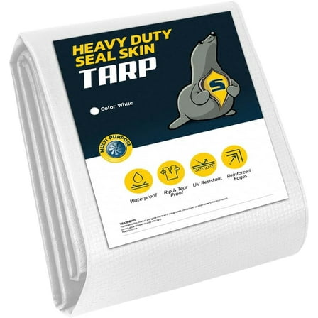 Seal Skin Heavy Duty 12x20 FT White Waterproof Tarp, 12 Mil Thick, UV & Tear Resistant