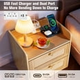thumbnail image 3 of Nightstands Set of 2 with Charging Station, Modern Boho Rattan Bedside Tables with 2 Drawers, Solid Wood Legs, Open Storage End Tables for Bedroom Living Room Dorm – Natural, 3 of 5