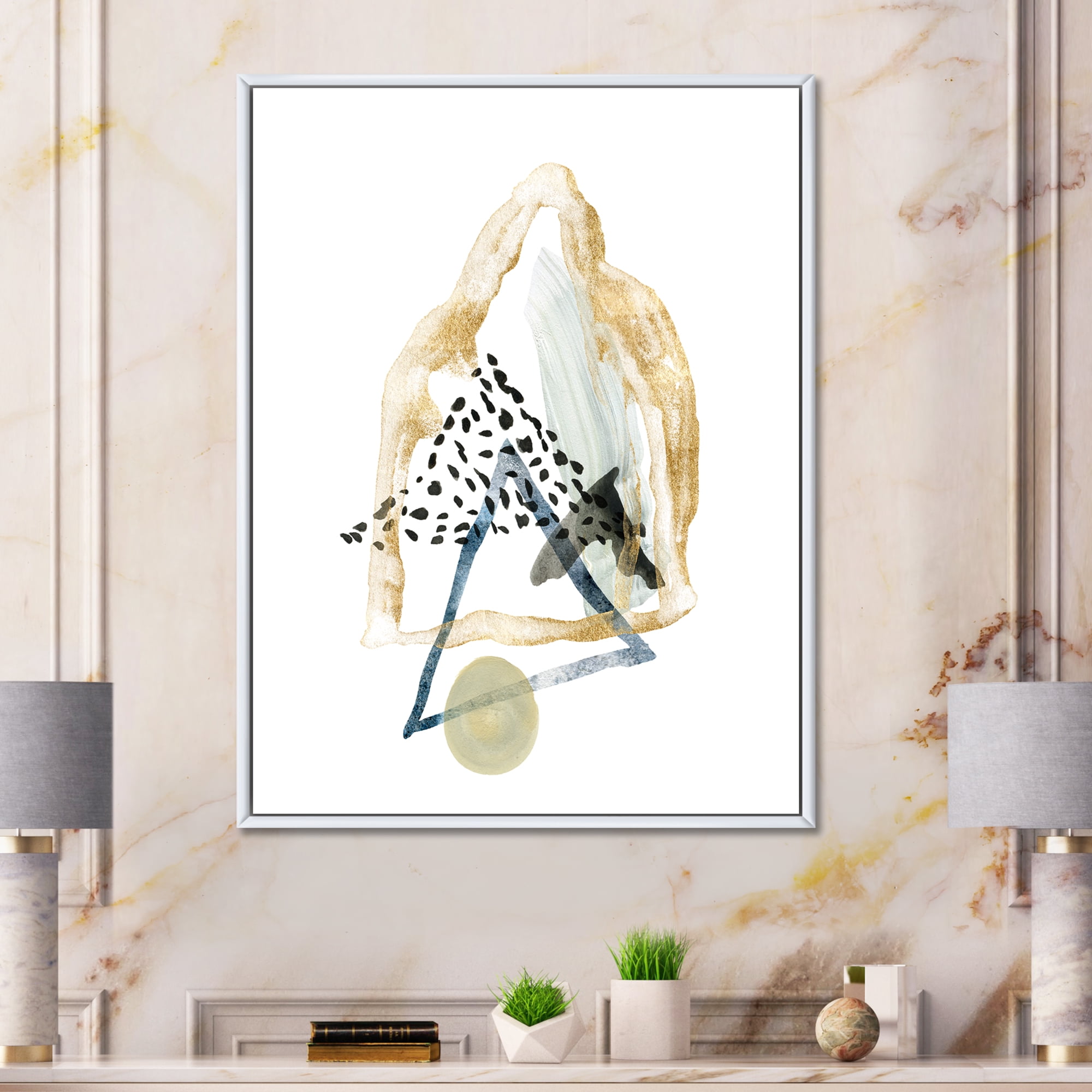 Minimalistic Landscape of Moon With Mountains I 16 in x 32 in Framed Painting Canvas Art Print, by Designart