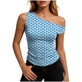 thumbnail image 2 of FDGIU Women's Off Shoulder Polka Dot Slim Tank Top, Short Sleeve Stretch Sleeveless Tee for Summer Daily Club Beach Layering Outfits, 2 of 6