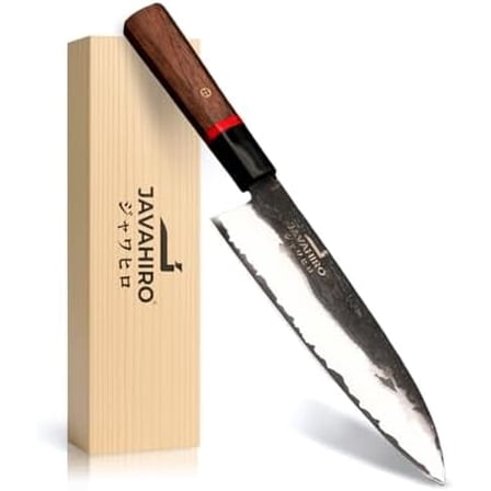 Japanese Chef Knife – 8 Inch Black Forged High-Carbon Steel Kitchen Knife, Handcrafted Gyuto with Ergonomic Bloodwood & Resin Handle, Wooden Gift Box for Chefs & Home Cooks