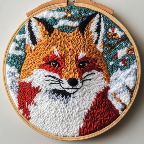 DIY Punch Needle Kits Red Fox and Snow Easy for Beginners Punch Needle Embroidery Set with Hoop Stamped Pattern for Craft lovers and Home Decor-2