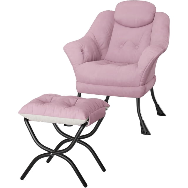 Rosa lazy reading chair con ottoman, armrests, y side pocket para small spaces - a moderno lounge armchair para your dormitorio