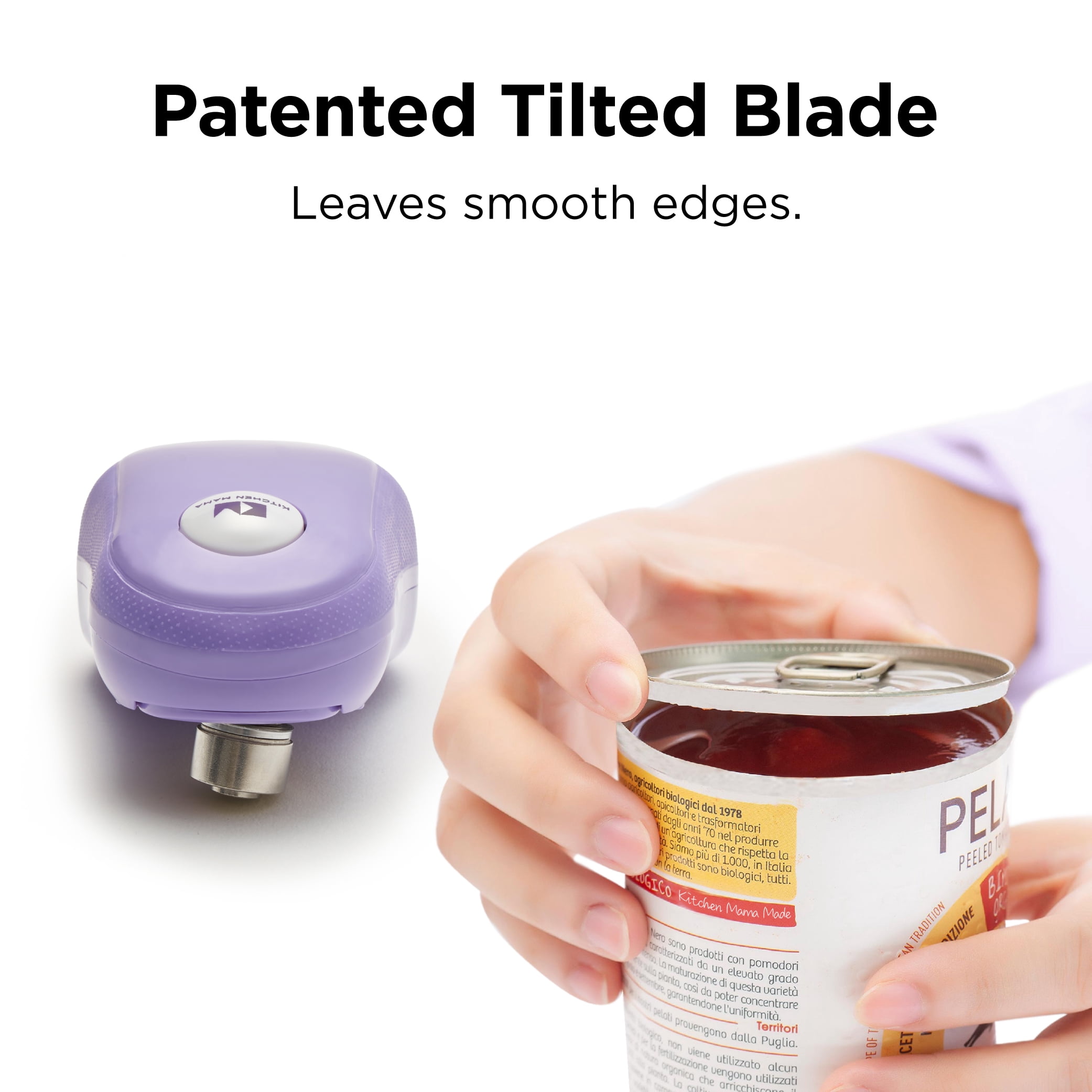 Kitchen Mama One Touch Electric Can Opener: Auto-Stop, Ergonomic, Battery Operated (Purple)