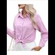 thumbnail image 3 of Camisas de Algodón para Mujer, con Botones, Cuello, Larga, Blusas Antiarrugas. Púrpura M, 3 of 10
