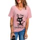 thumbnail image 2 of ABPHQTO Camiseta de mujer rosa con cuello de pico y estampado de letras Everything Is Fine, 2 of 5