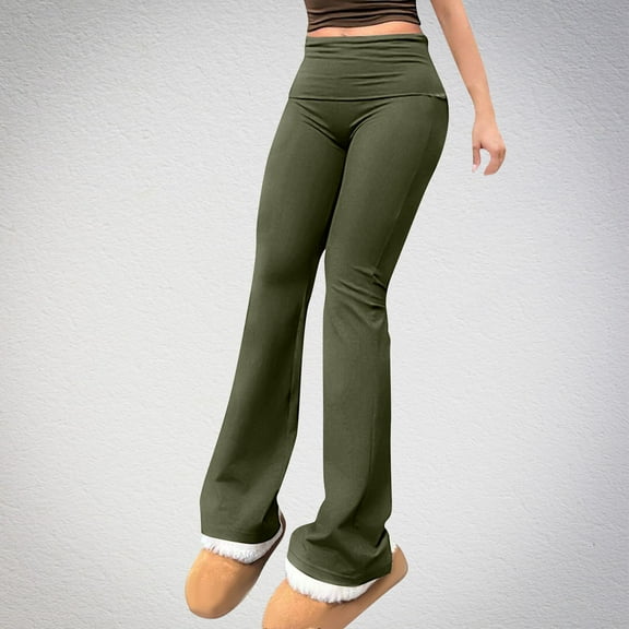 Fnooota Flare Pants for Women, Stretchy Casual Athletic Elastic Waist Work Pants Army Green Size 2XL