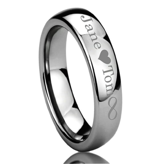 Free Engraving Women's Personalized Outside Inside Engraving Tungsten Carbide Wedding Band Ring 4mm Domed Classic Ring