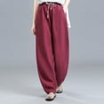 thumbnail image 4 of Summer Pants for Women Pocket Elastic Breathable Trousers Loose Waist Pant Womens Pants Indoor Soccer Trousers for Women Work Toga Womens Boot Leg Pantsuits Work Casual Outfit Olive plus Wine M, 4 of 6