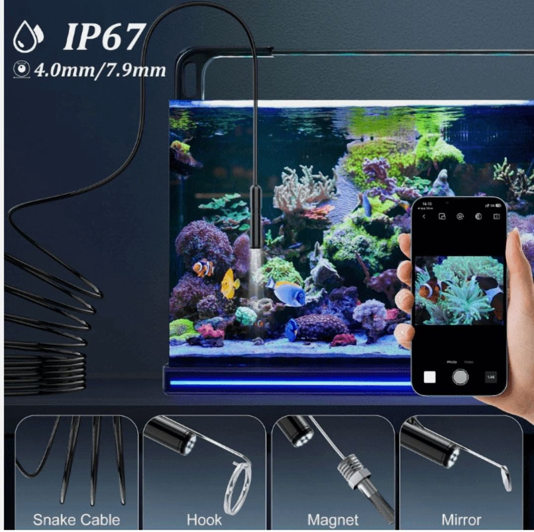 1920P HD Endoscope Camera with Light – 16.4FT Borescope Inspection Camera with 8 LED Lights, Waterproof Snake Camera for Automotive, Plumbing & Home Inspection