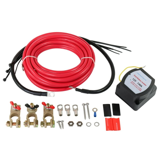 Dual Battery Isolator Kit 12V 140Amp Voltage Sensitive Relay Replacement For Trucks Vehicle ATV UTV Boat Camper 4WD Rzr RV Car Watercraft Marine VSR Double Battery Automatic Charger & Wiring Cable Kit