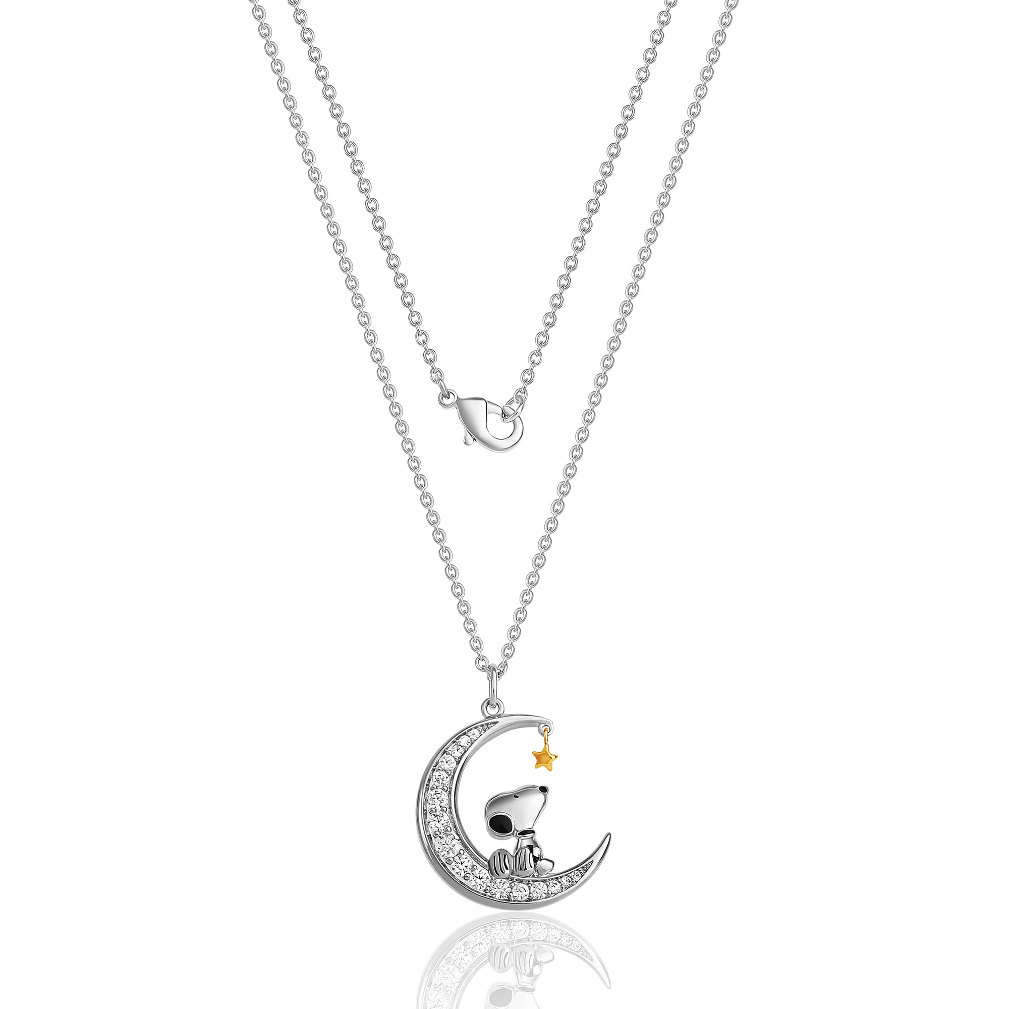 Peanuts Women's Snoopy Necklace 18", Snoopy Jewelry with Moon Pendant, Officially Licensed