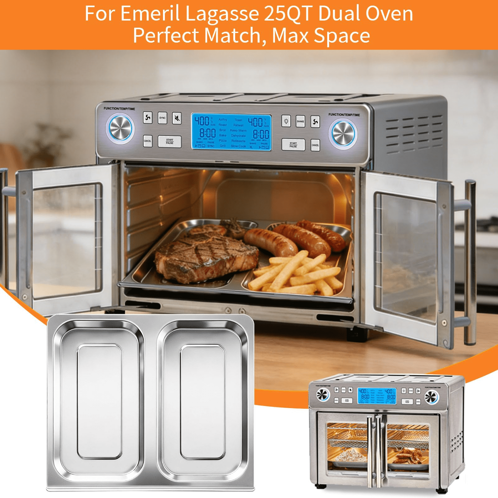 GCQ Air Fryer Drip Tray for EmerilLagasse Dual Zone 360 Air Fryer Oven 25 QT Extra Large, 13.9''×12.1'' Replacement Drip Pan Crumb Tray Accessories
