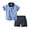 Blue Top + Blue Pants, variant on LYMAYTER Newborn Boys Gentleman Outfit for Kids Baby Short Sleeve Plaid Shirt with Bowtie + Summer Shorts Size for 6M-4T