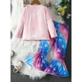thumbnail image 3 of Elippeo Kid Girls Pants Set, Long Sleeve Crew Neck Letters Print T-shirt with Fish Scale Print Flare Pants Fall Outfit, 3 of 8