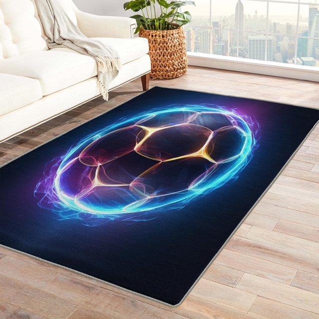 Football Area Rugs for Bedroom Living Room - 4x6 ft - Neon Carpet for Home Decor - Football Sport Patterned Decorative Indoor Large Rug - Washable & Soft & Non Slip & Low Pile (ZF&8501)