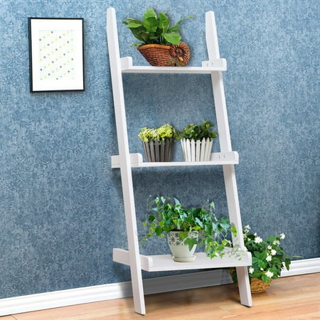Display Refrigeration Storage - Gymax 3 Tier Book Shelf Leaning Wall Ladder Storage Rack Display Furniture White