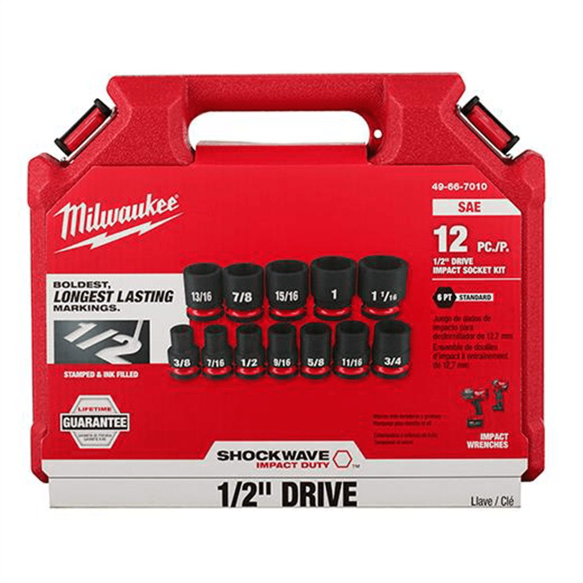 Milwaukee 49-66-7010 12-Piece SHOCKWAVE 6 Point Standard SAE 1/2 in. Drive Impact Socket Set