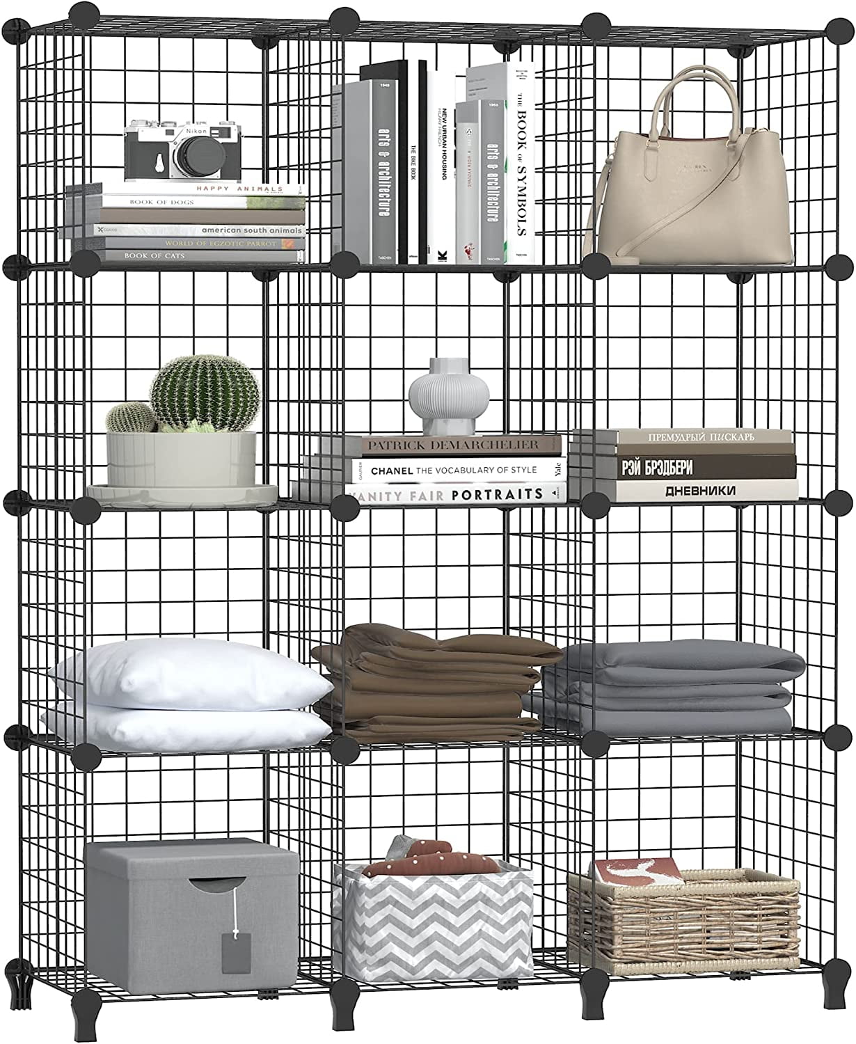 HISH Wire Cube Storage, Metal Grids Shelves Bookshelf, Stackable Modular Shelving Organizer, DIY