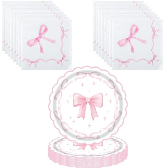 20 Pcs Black Bow Paper Plates and Napkins,Bexikou Party Decorations Tableware Black Party Plates Bulk Birthday Party Supplies for Birthday Baby Shower Bachelorette Bridal