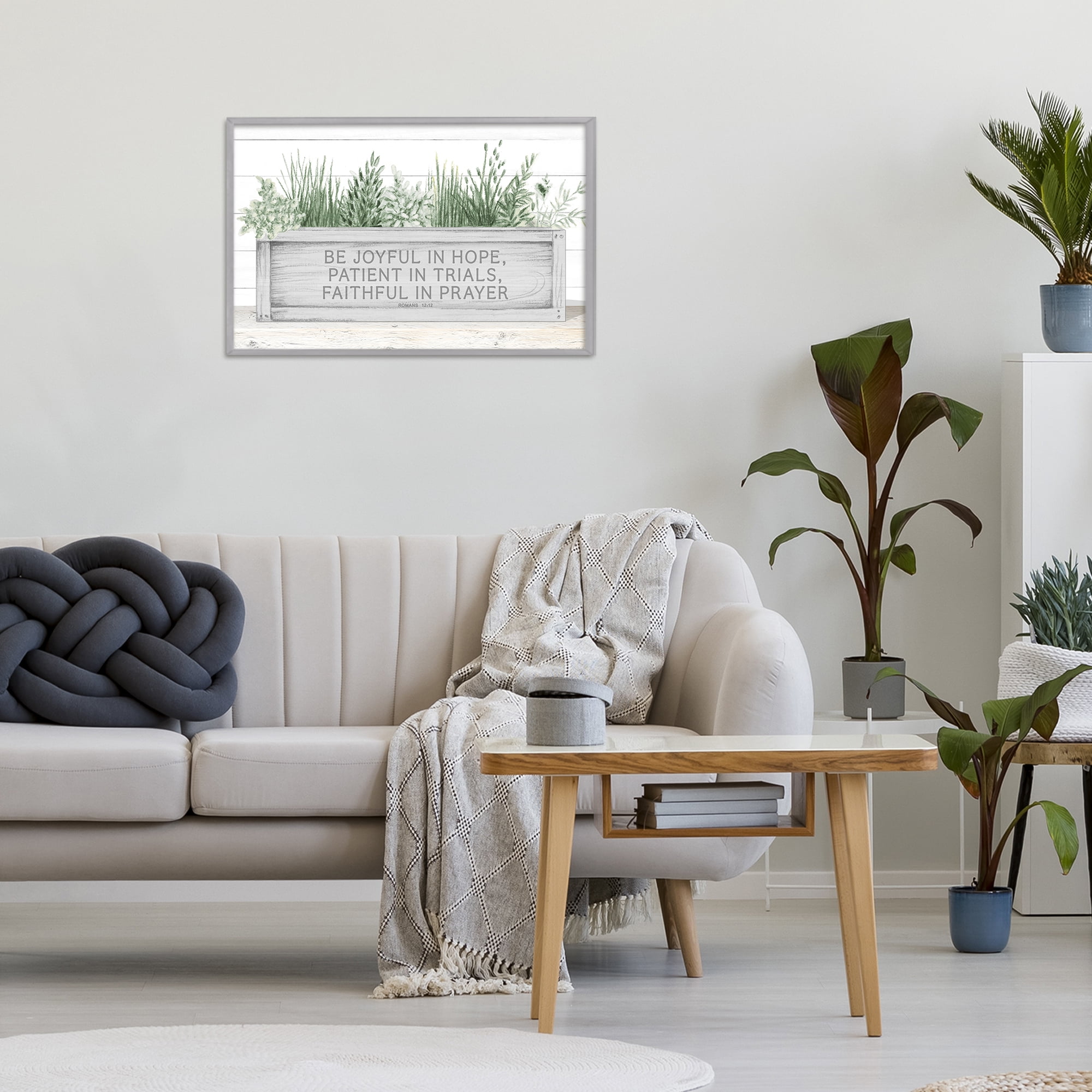 Stupell Industries Be Joyful Flower Box Gray Framed Giclee Art, design by Janice Gaynor