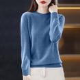 thumbnail image 2 of Miluxas Women's Solid Color Round Neck Sweater Pullover Long-Sleeved Knitted Bottoming Shirt top Navy 12-14(L), 2 of 3