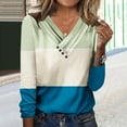 thumbnail image 2 of Busydd Womens Tops Fall Fashion Colorblock Patchwork Tee Tops Casual V Neck Long Sleeve Shirts for Women Pleated Loose Going Out Tops Comfy Versatile Button Up Blouses, 2 of 5