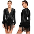 thumbnail image 2 of Aislor Women Latin Tango Fringe Dance Dress Singer Performance Stage Ballroom Rumba Chacha Skirt Black S, 2 of 7