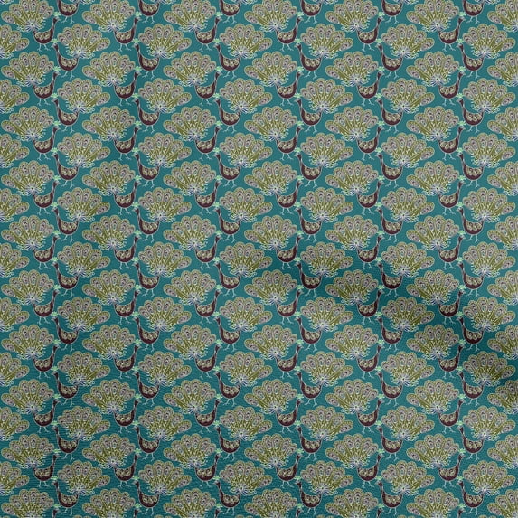oneOone Rayon Dark Teal Green Fabric Kalamkari Quilting Supplies Print Sewing Fabric By The Yard 56 Inch Wide
