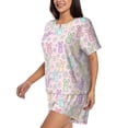 thumbnail image 2 of Haiem Colorful Bunny Pattern Pajama Set for Women 2 Piece Lounge Set Short Sleeve Tops and Shorts Soft Sleepwear-Small, 2 of 7