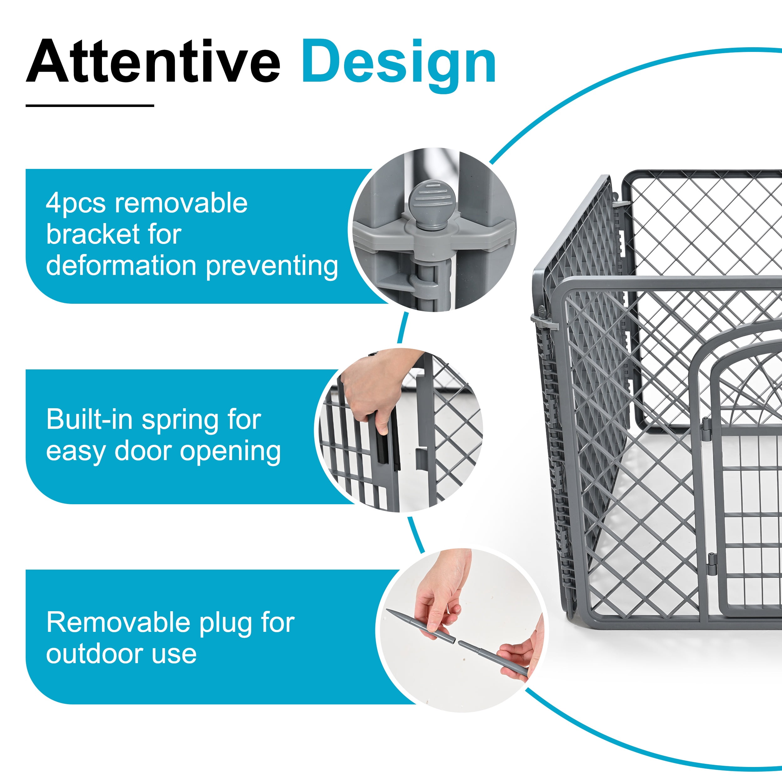 Vibrant Life 4-Panel Plastic Playpen for Dogs, Dark Gray, 24"
