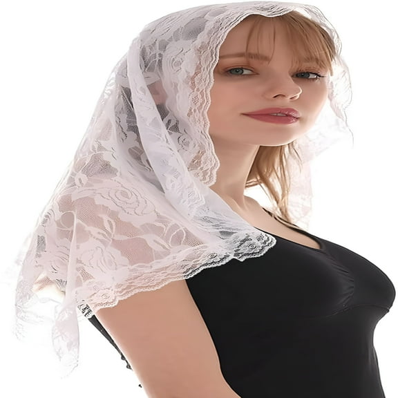 TELOLY Lace Mantilla Catholic Church Veil Vintage Chapel Veils Mass Head Covering Triangle Lace Bridal Shawl Latin Scarf