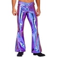 thumbnail image 2 of Yartina Mens Shiny Metallic Elastic Soft 70's Disco Costume Flared Trousers Bell Bottoms Long Pants Colorful M, 2 of 7