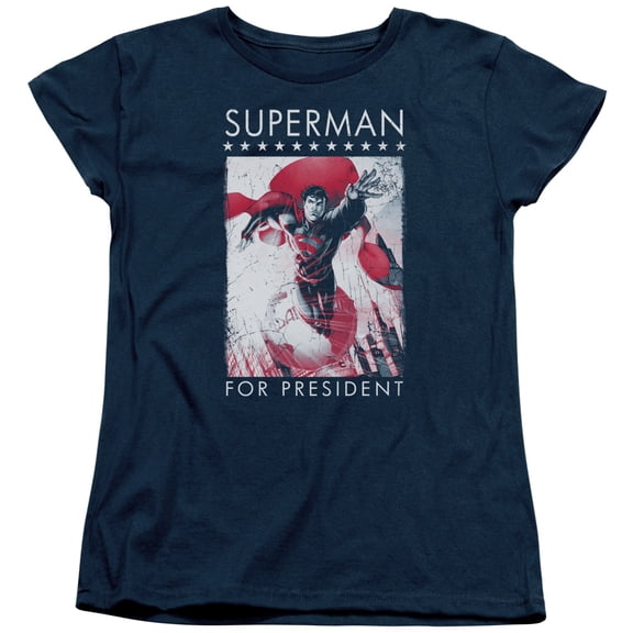 Trevco Sportswear SM2368-WT-2 Superman for President Womens Short Sleeve T-Shirt, Navy - Medium