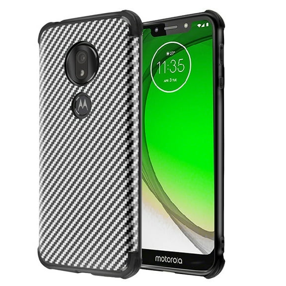 Mybat Hologram Protector Cover For Motorola Moto G7 Play Alcatel T-mobile Revvlry - Black Carbon Fiber Texture Black