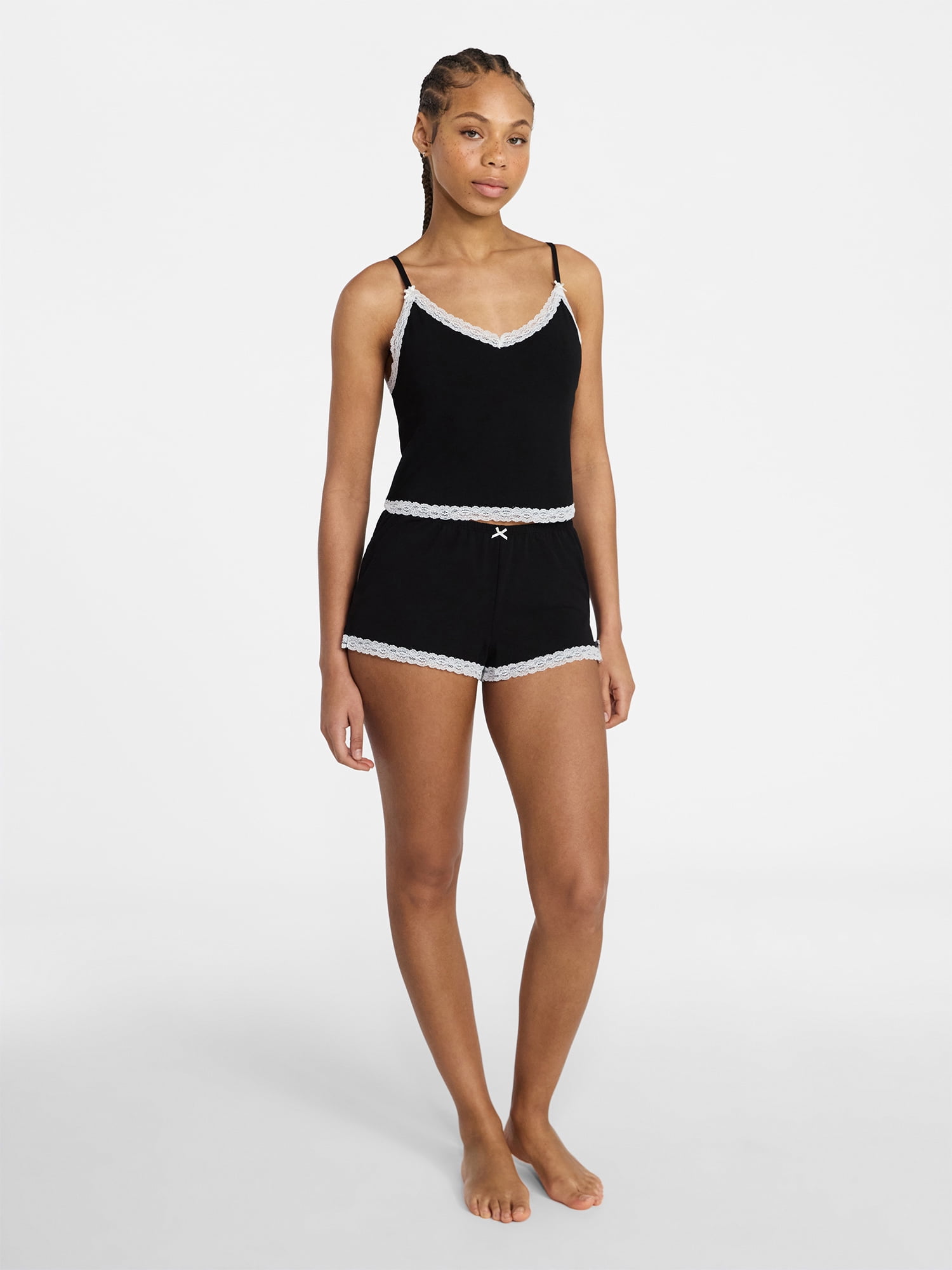 No Boundaries Lace Cami and Shorts Sleep Set, 2-Piece, Women's XXS-3X