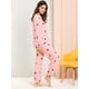 thumbnail image 4 of Pijama de Franela Allegra K Lindo Impreso manga larga Top y Pantalones Para Dormir Suave Conjuntos Invierno Fresa Rosa XXL, 4 of 6