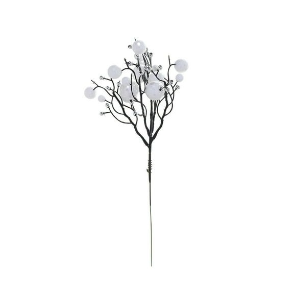 Beautynvta Christma Branches, Glitter Christma Balls and Berries Stems, 11.8'' Artificial White Berry Twig Picks for Christmas Tree Decorations Holiday DIY Crafts Vase Filler Decor