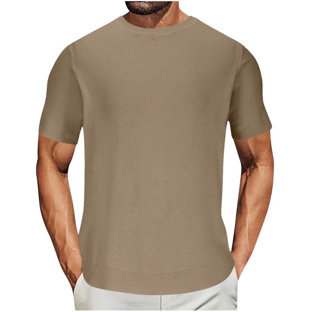 Camisetas de Algodón de los Hombres Verano Nueva de Punto Cuello Redondo Color Sólido Manga Corta Camiseta Casual de Moda
